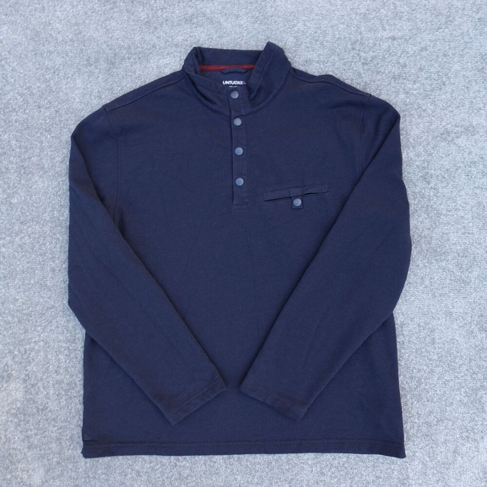 UNTUCKit Sweater Men's 2XL Navy Blue Snap Button Henley Pullover Chest Pocket
